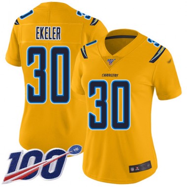 Los Angeles Chargers NFL Football Austin Ekeler Gold Jersey Women Limited  #30 100th Season Inverted Legend->women nfl jersey->Women Jersey
